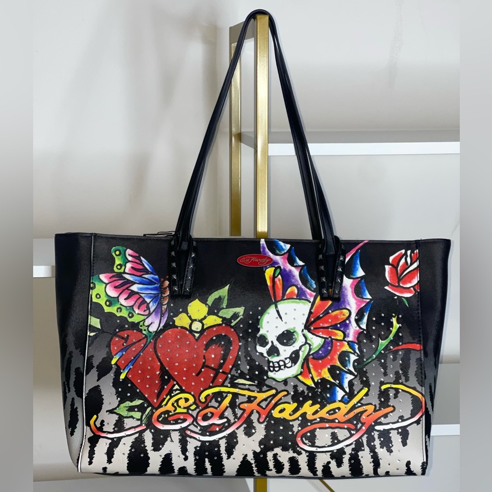 Ed Hardy Skull Red Black Rhinestone Tote